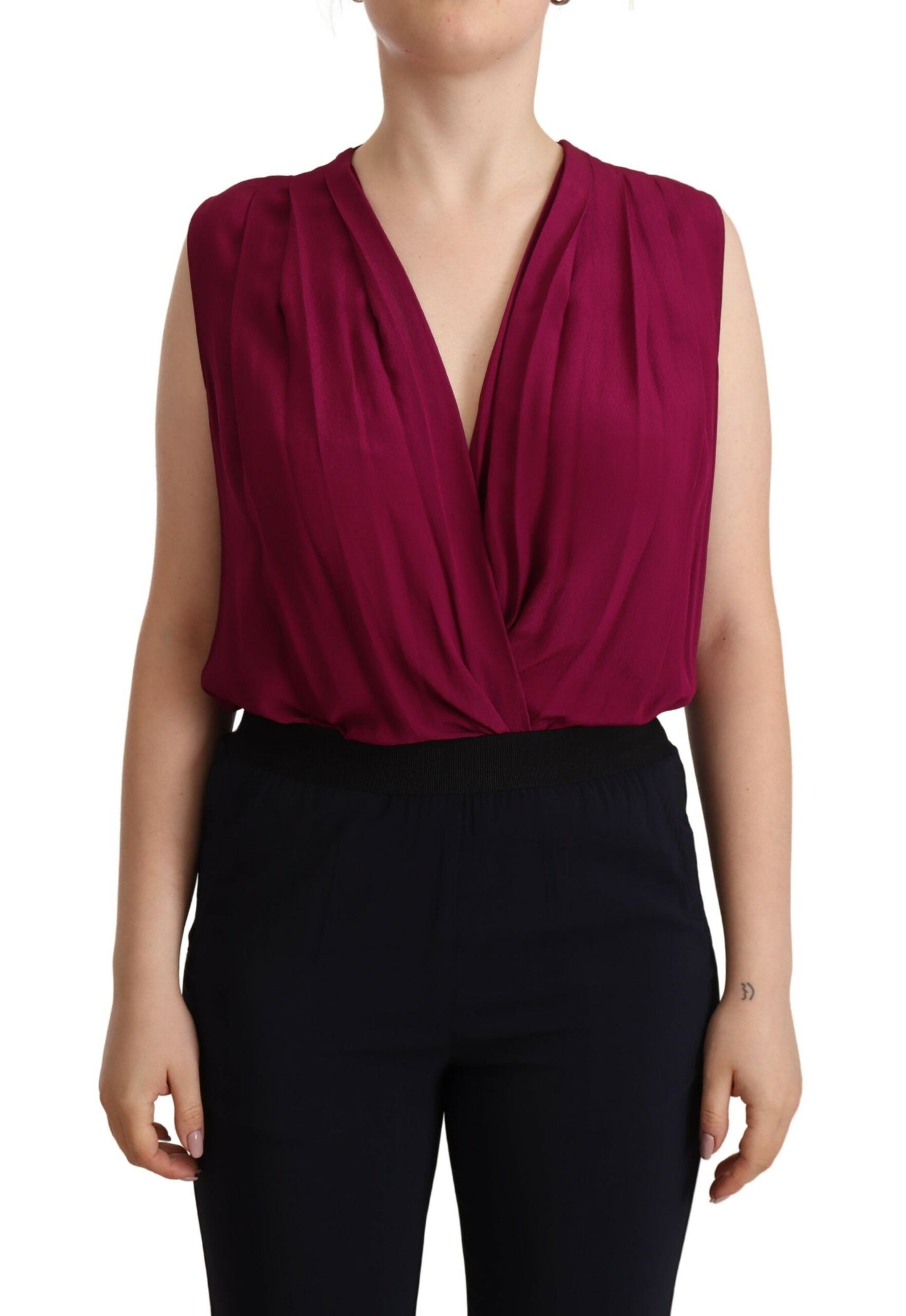 Purple Deep Neckline Sleeveless Bodysuit Top