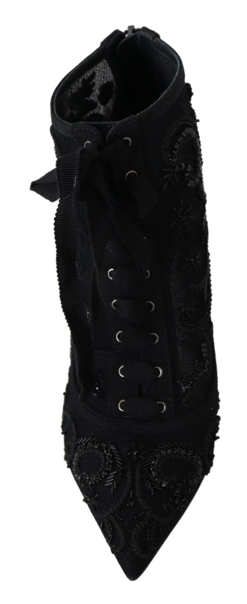 Elegant Black Tulle Lace-Up Boots