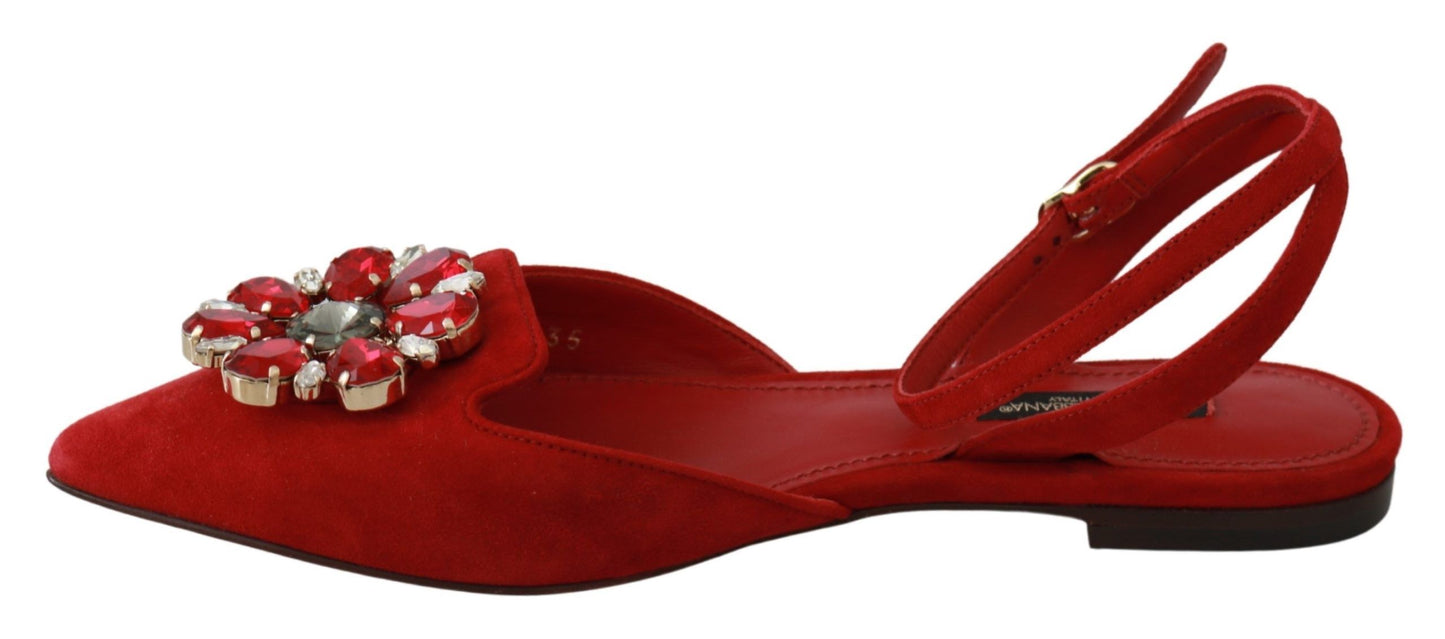 Chic Red Goat Skin Crystal Sandals