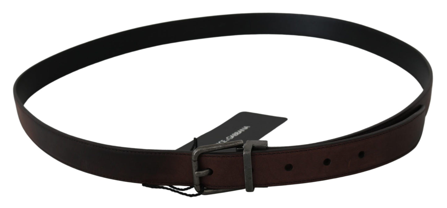 Elegant Brown Leather Belt with Gray Buckle