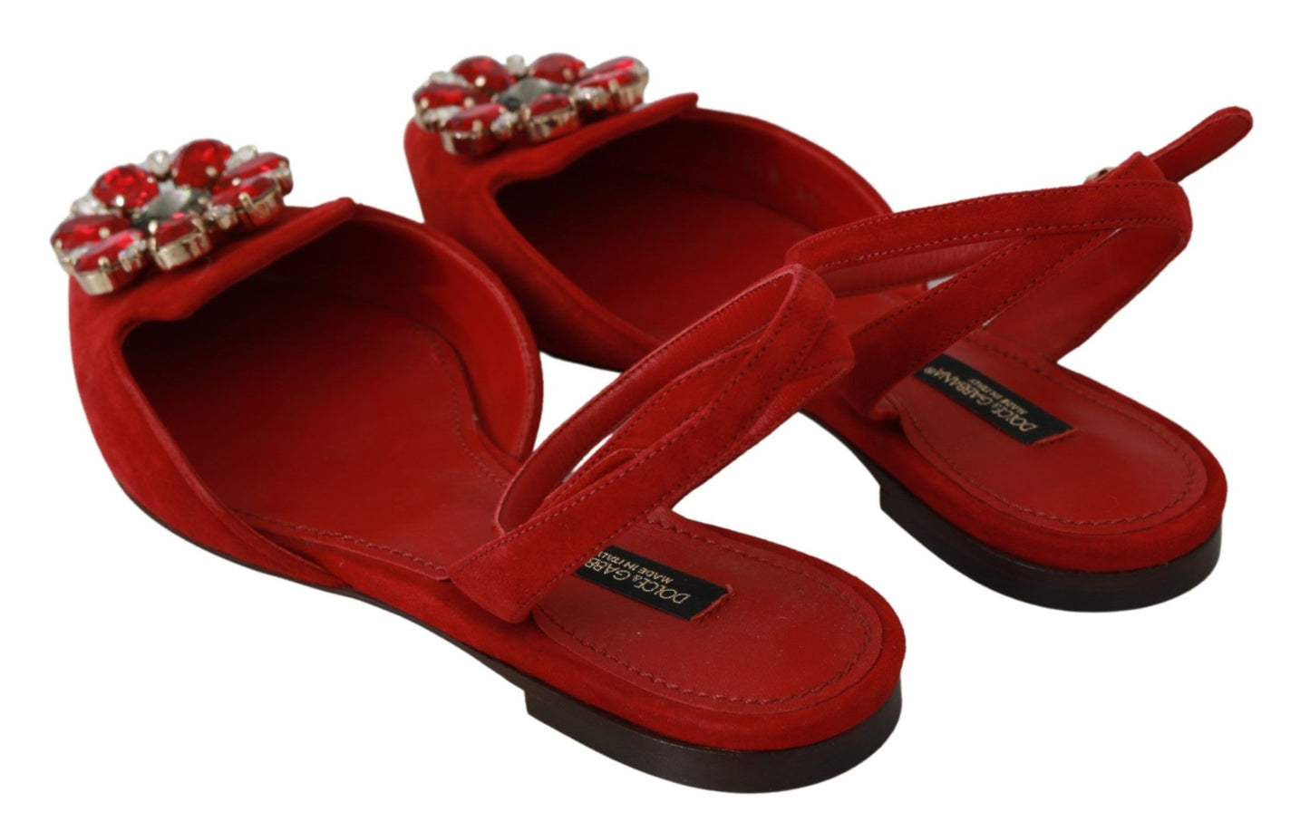 Chic Red Goat Skin Crystal Sandals