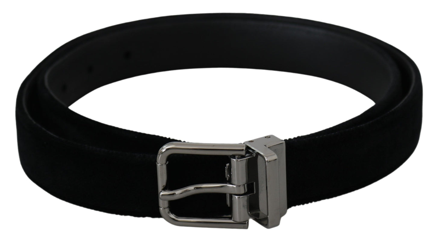 Elegant Black Leather Belt with Silver Buckle