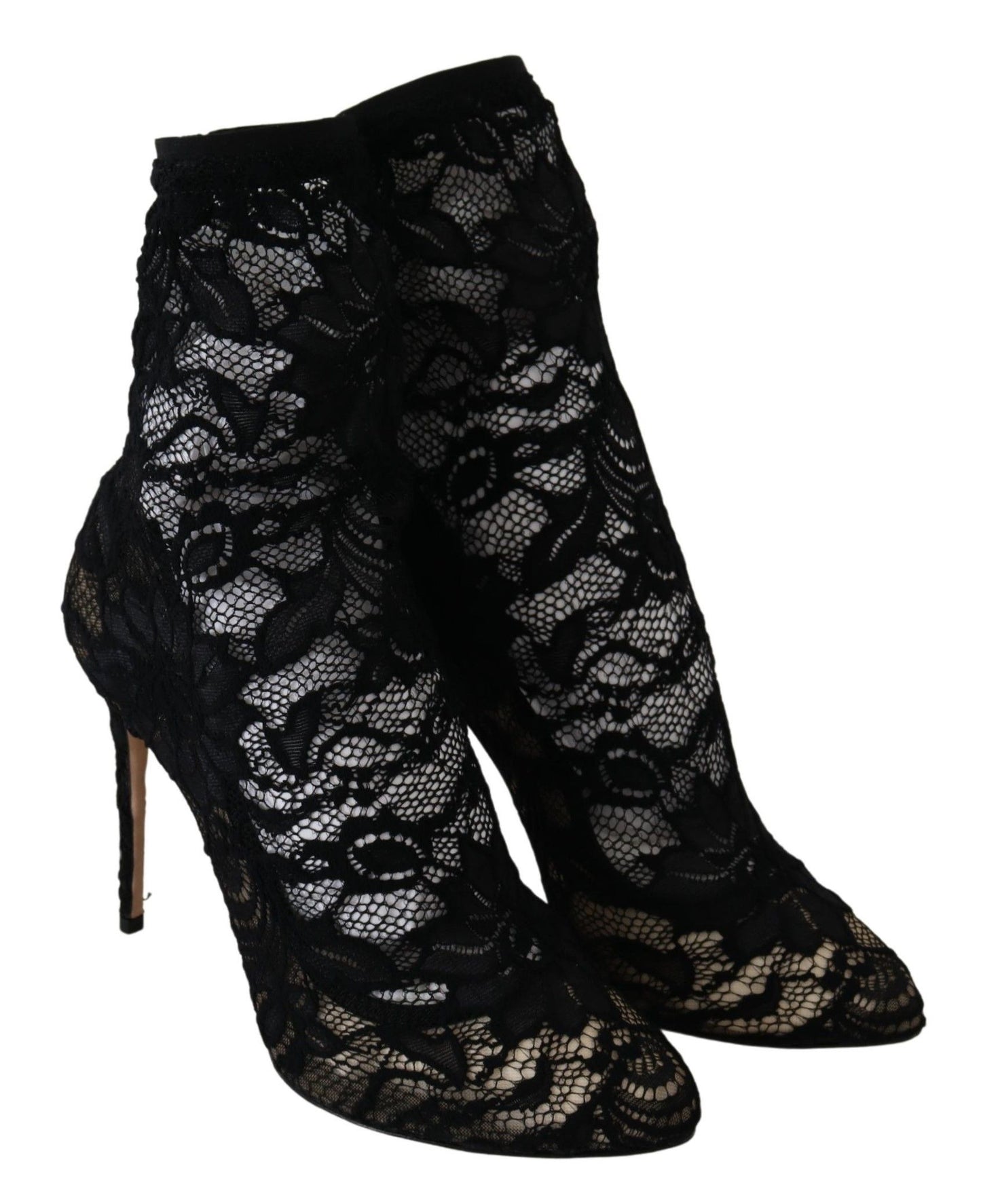 Elegant Black Openwork Stiletto Ankle Boots