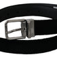 Elegant Black Leather Belt with Silver Buckle