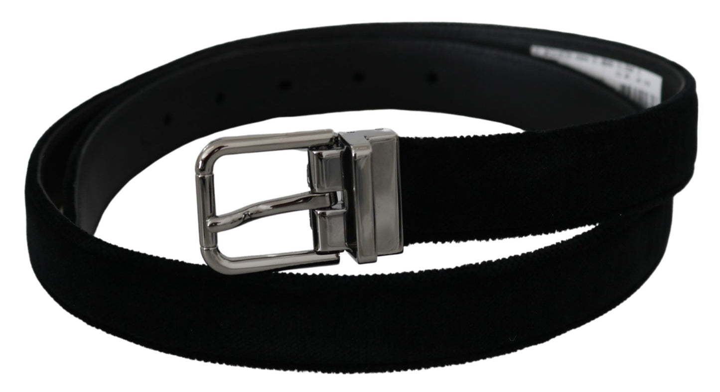 Elegant Black Leather Belt with Silver Buckle