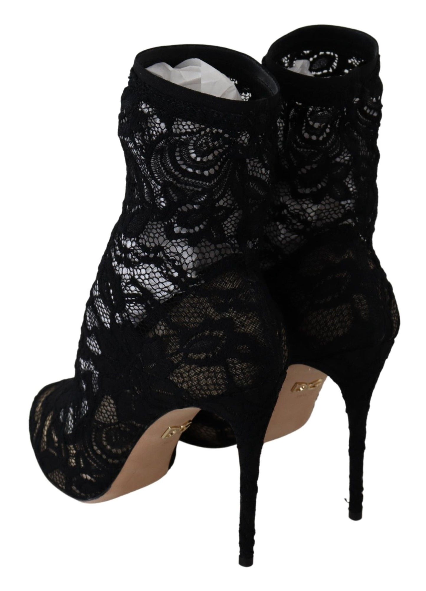 Elegant Black Openwork Stiletto Ankle Boots