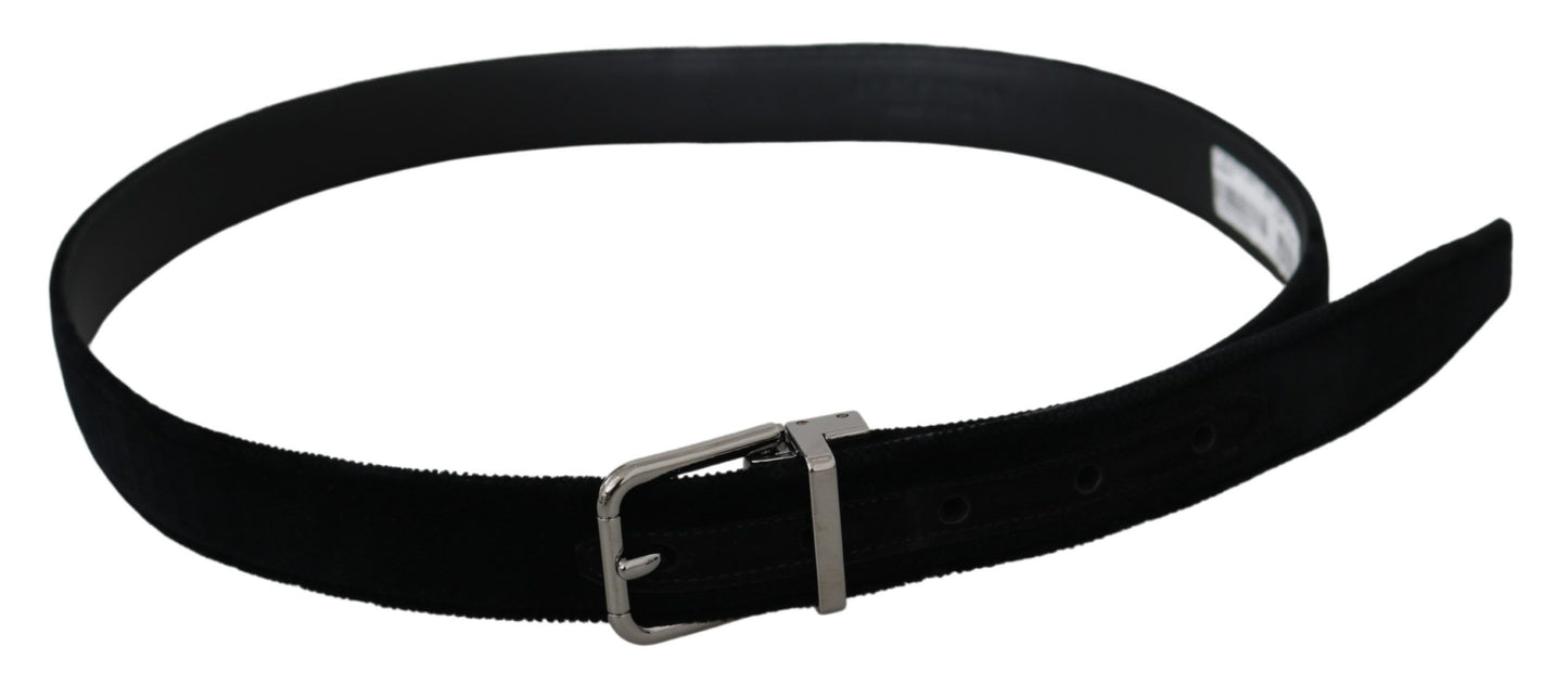 Elegant Black Leather Belt with Silver Buckle