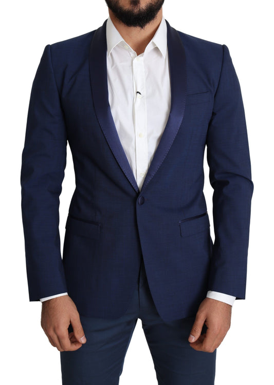 Elegant Blue Wool Blend Slim Blazer Jacket