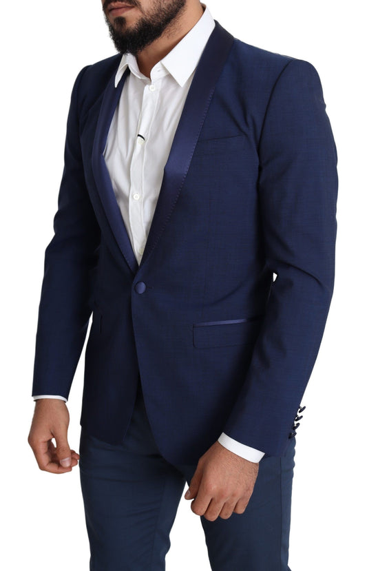 Elegant Blue Wool Blend Slim Blazer Jacket