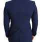 Elegant Blue Wool Blend Slim Blazer Jacket