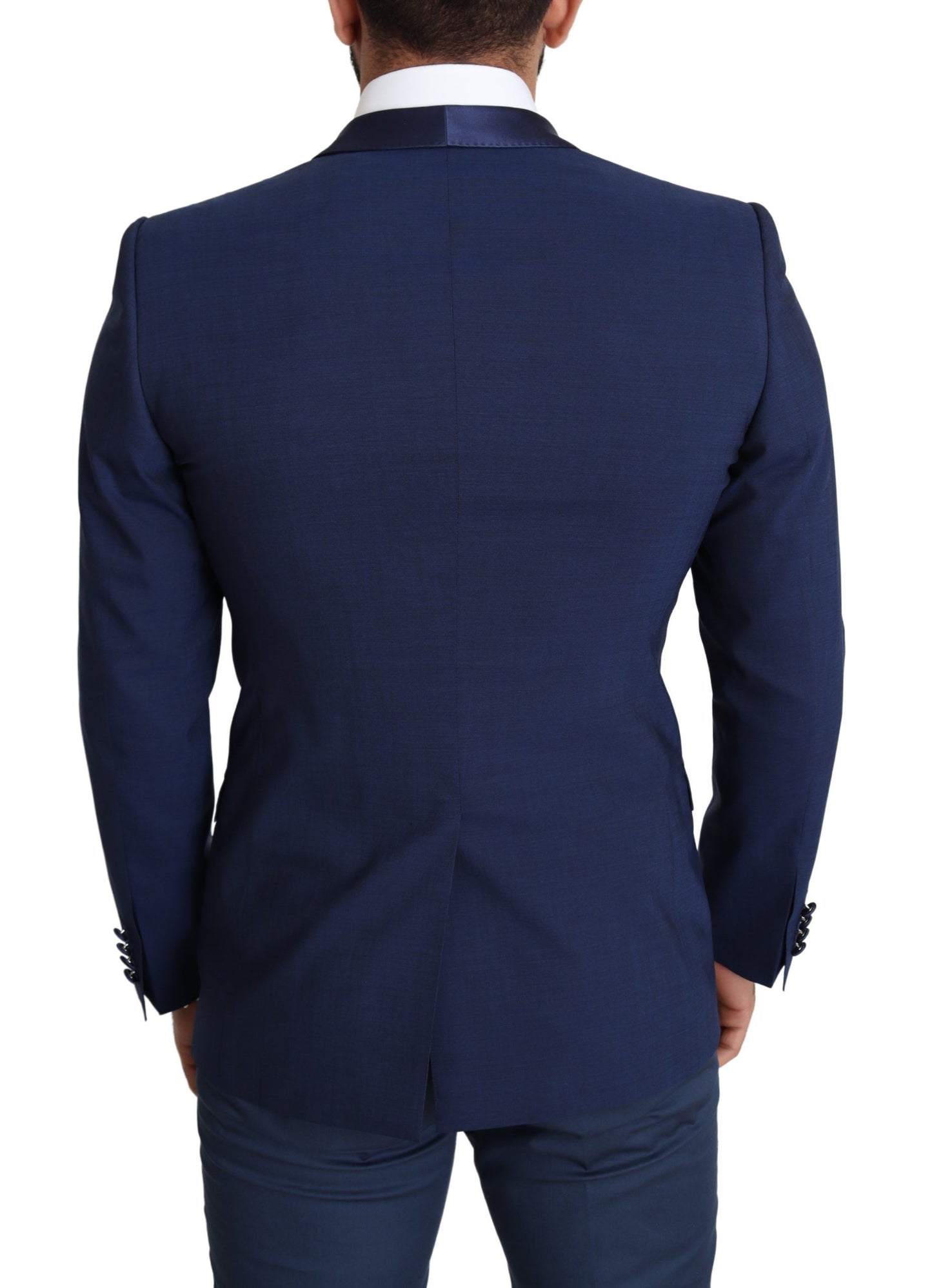 Elegant Blue Wool Blend Slim Blazer Jacket