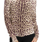 Elegant Leopard Print Crew Neck Cashmere Sweater