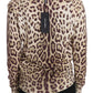 Elegant Leopard Print Crew Neck Cashmere Sweater
