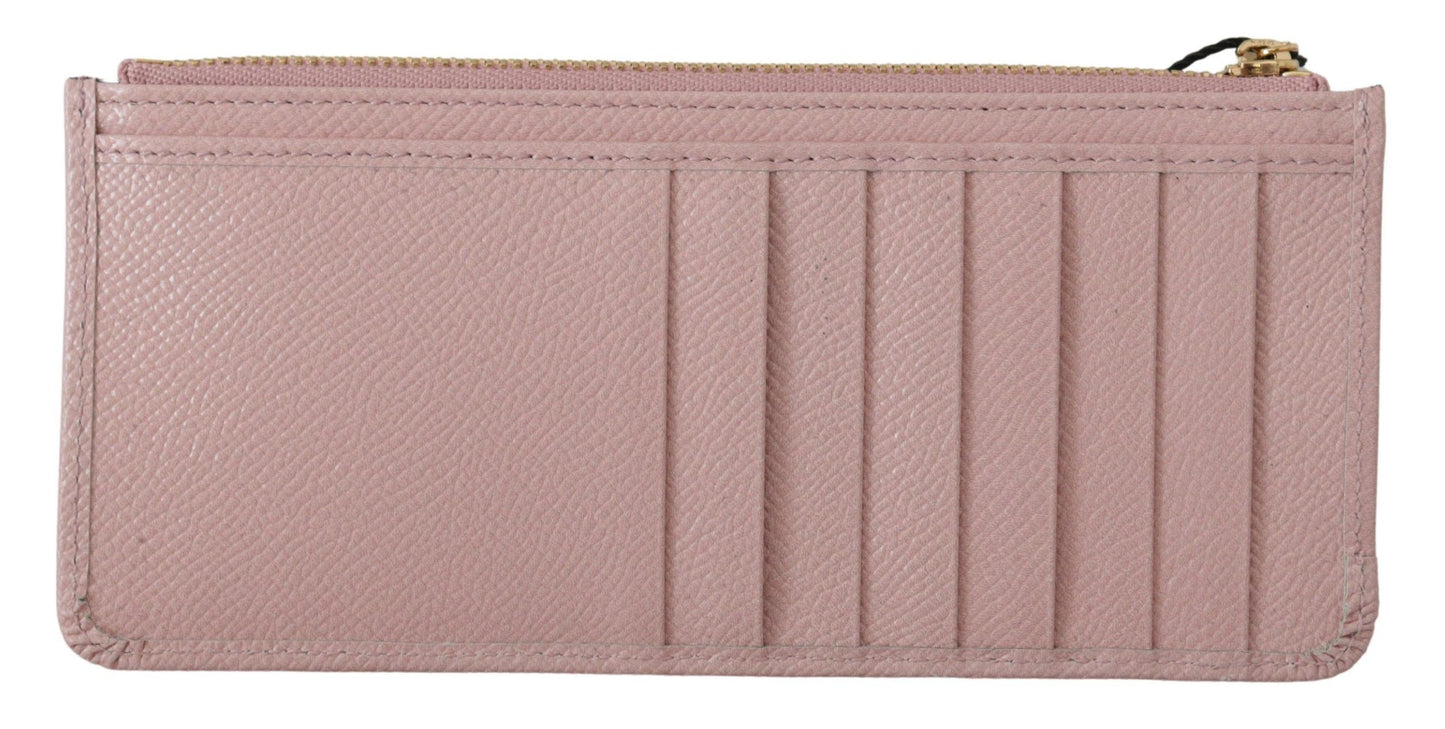 Pink Leather Long Wallet with Billslot