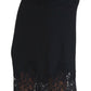 Black Silk Floral Lace High Waist Midi Skirt