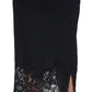 Black Silk Floral Lace High Waist Midi Skirt