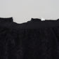 Black Silk Floral Lace High Waist Midi Skirt