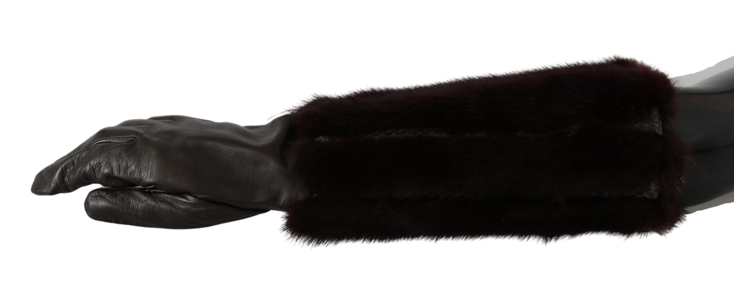 Chic Mid Arm Brown Leather Gloves