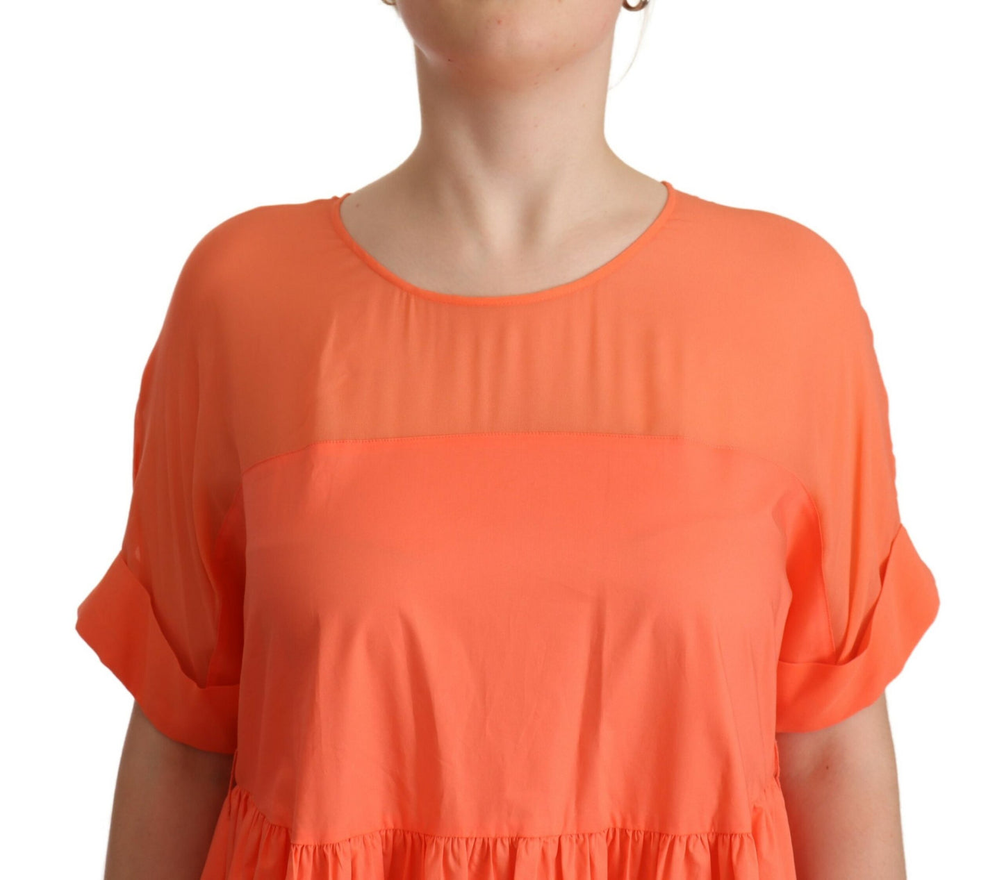 Elegant Coral Maxi Dress with Short Sleeves