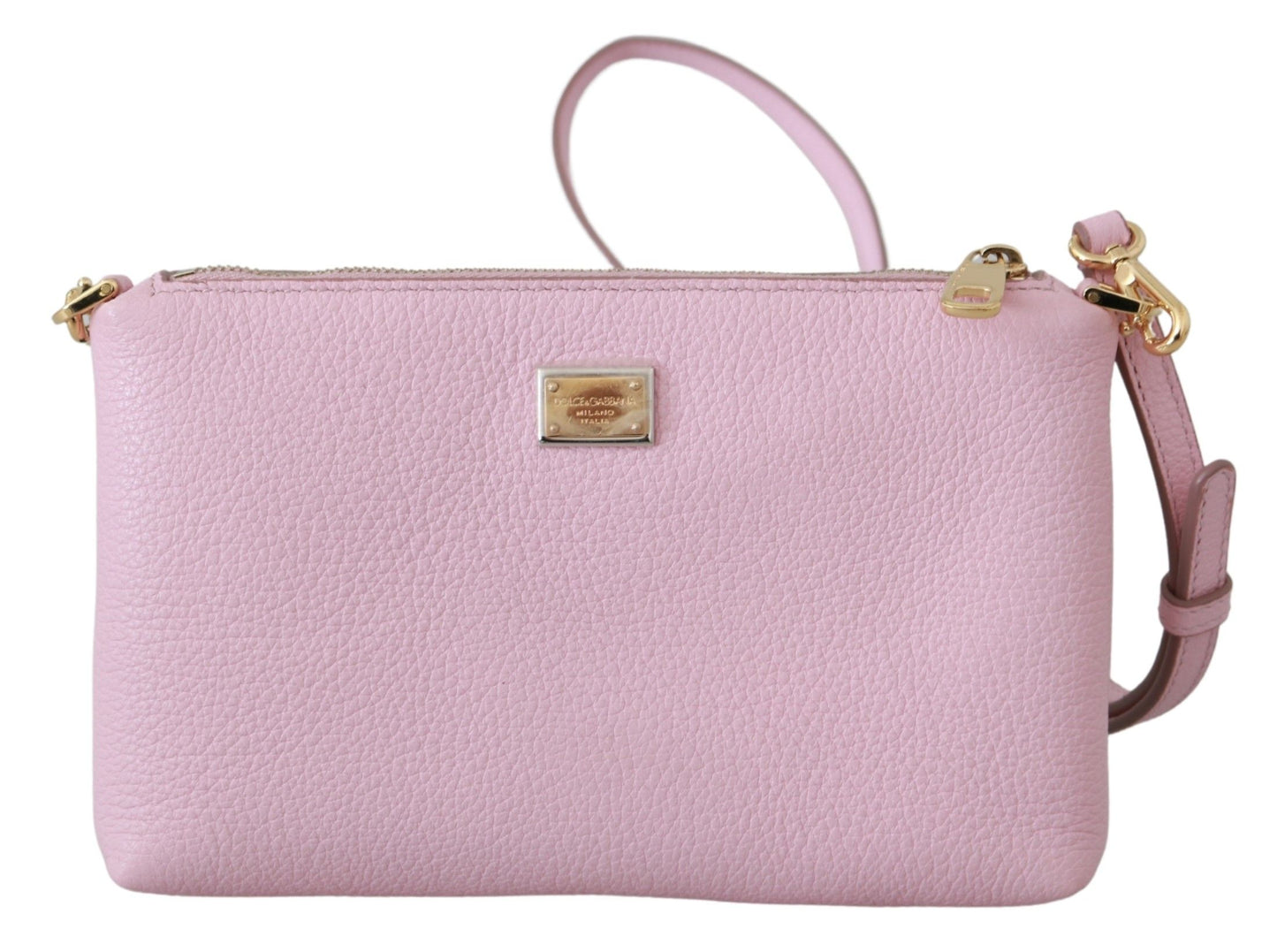 Elegant Pink Leather Clutch with Gold Detailing