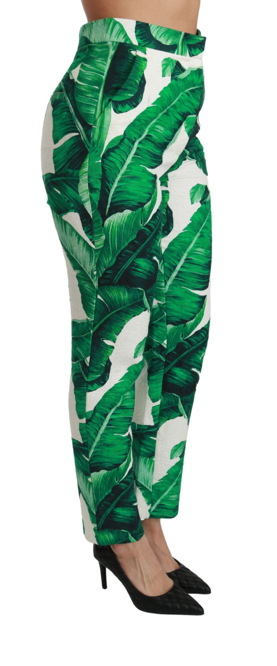 Elegant Green Brocade Pants with Banana Leaf Print