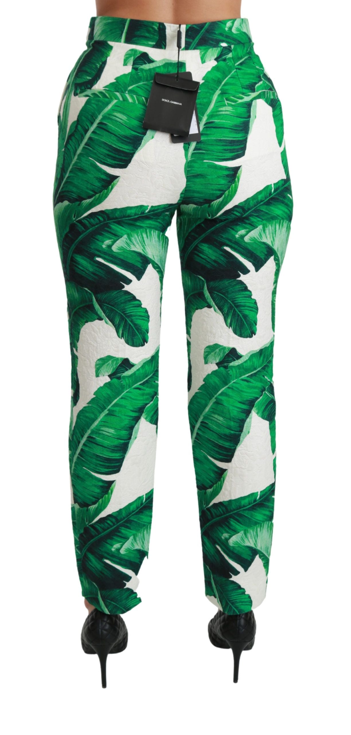 Elegant Green Brocade Pants with Banana Leaf Print