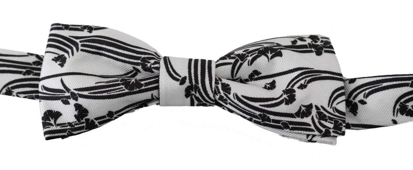 Elegant White Patterned Silk Bow Tie