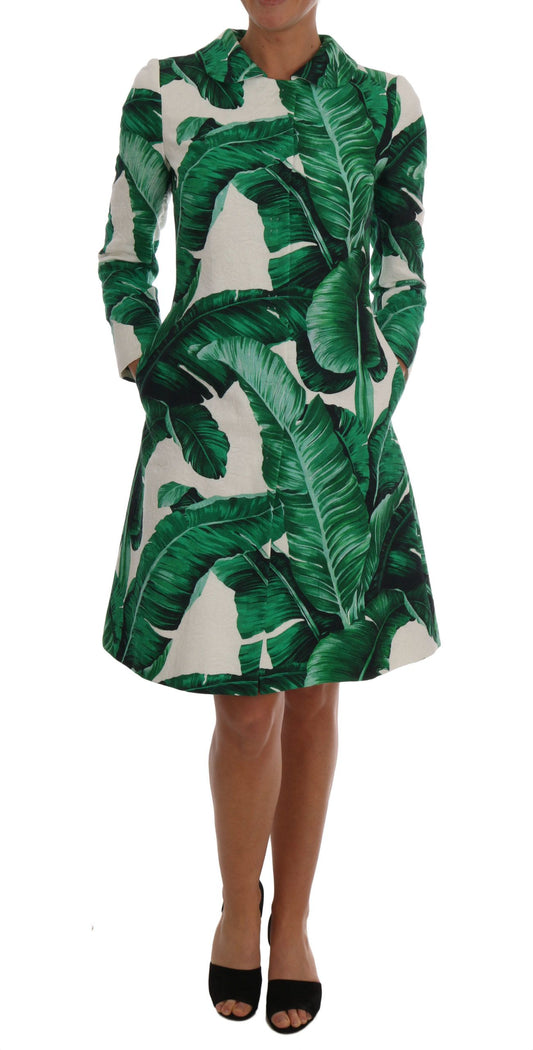 Chic Banana Leaf Print Trench Coat