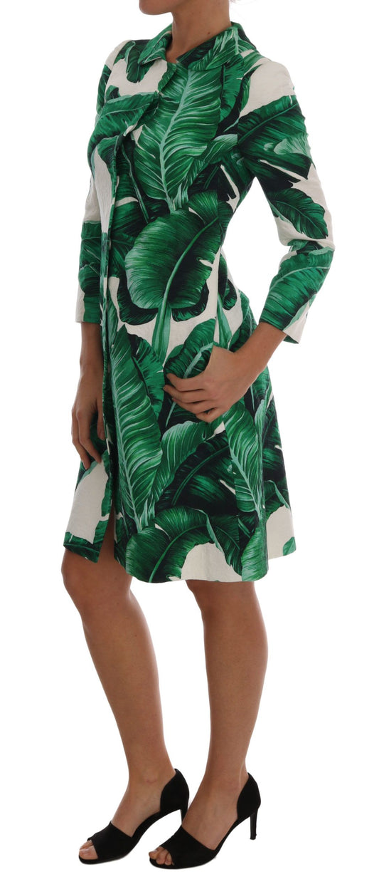 Chic Banana Leaf Print Trench Coat