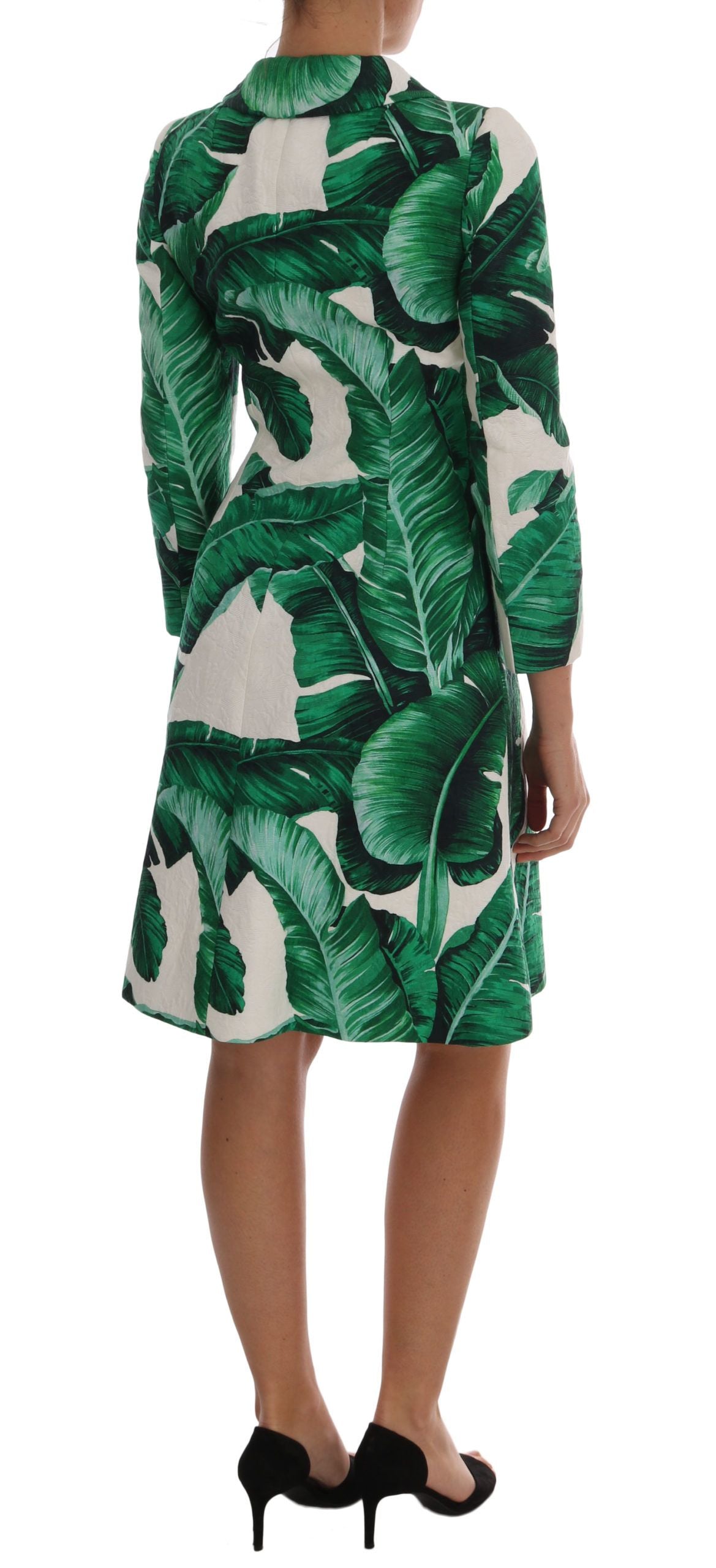 Chic Banana Leaf Print Trench Coat