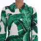 Chic Banana Leaf Print Trench Coat