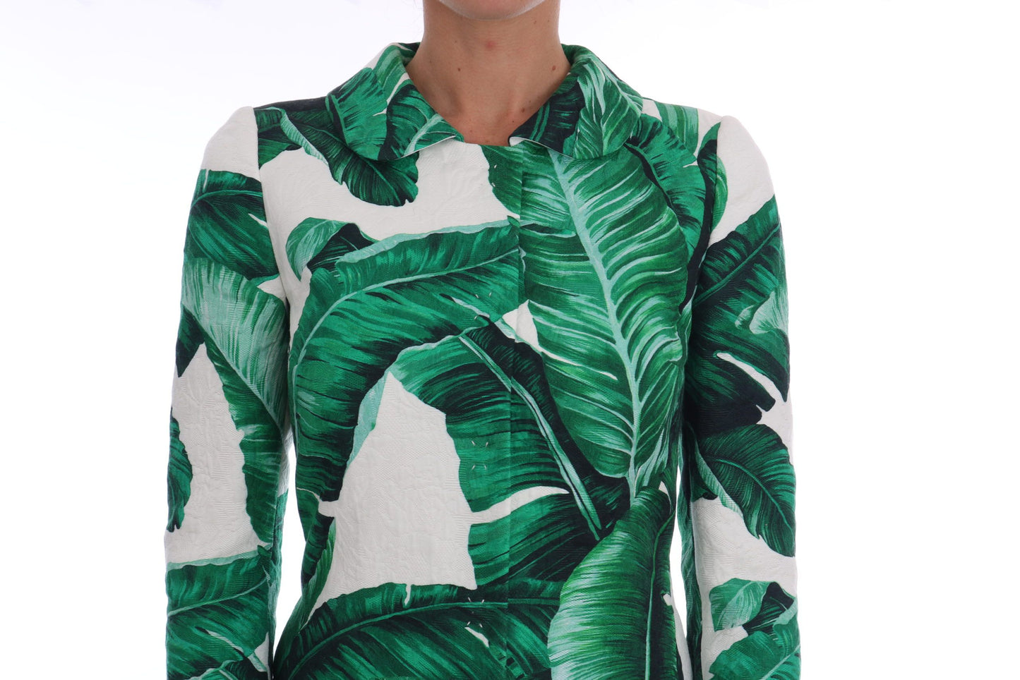 Chic Banana Leaf Print Trench Coat