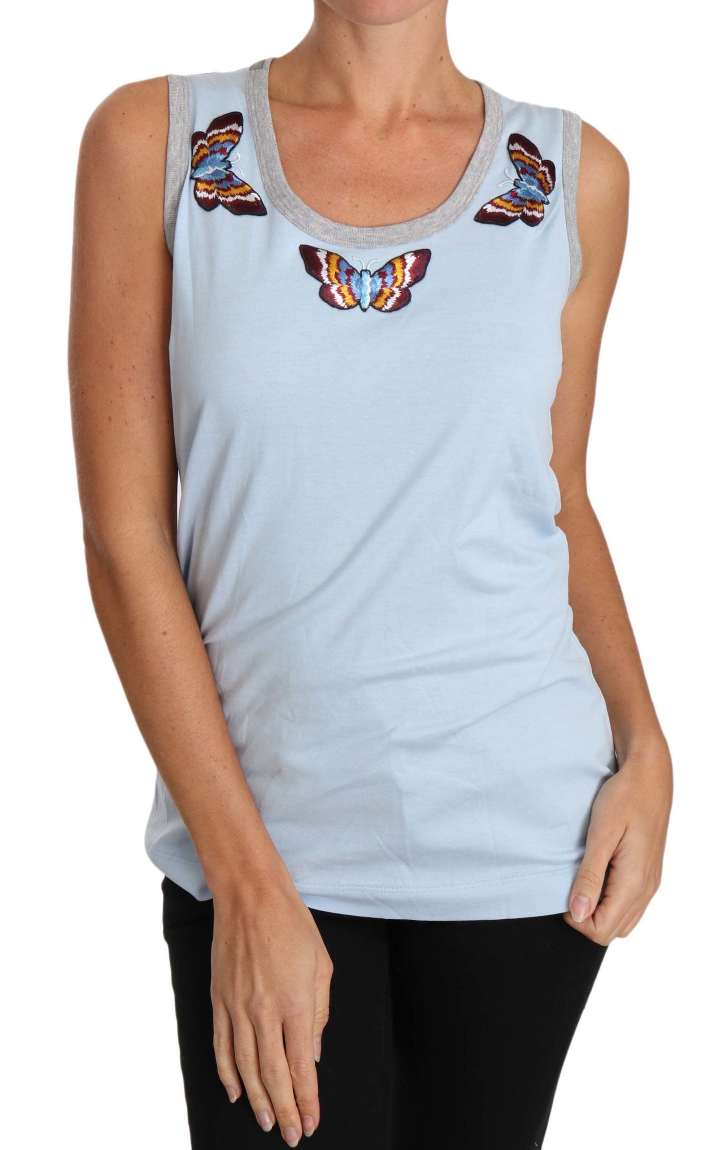 Embroidered Butterfly Sleeveless Cotton Top