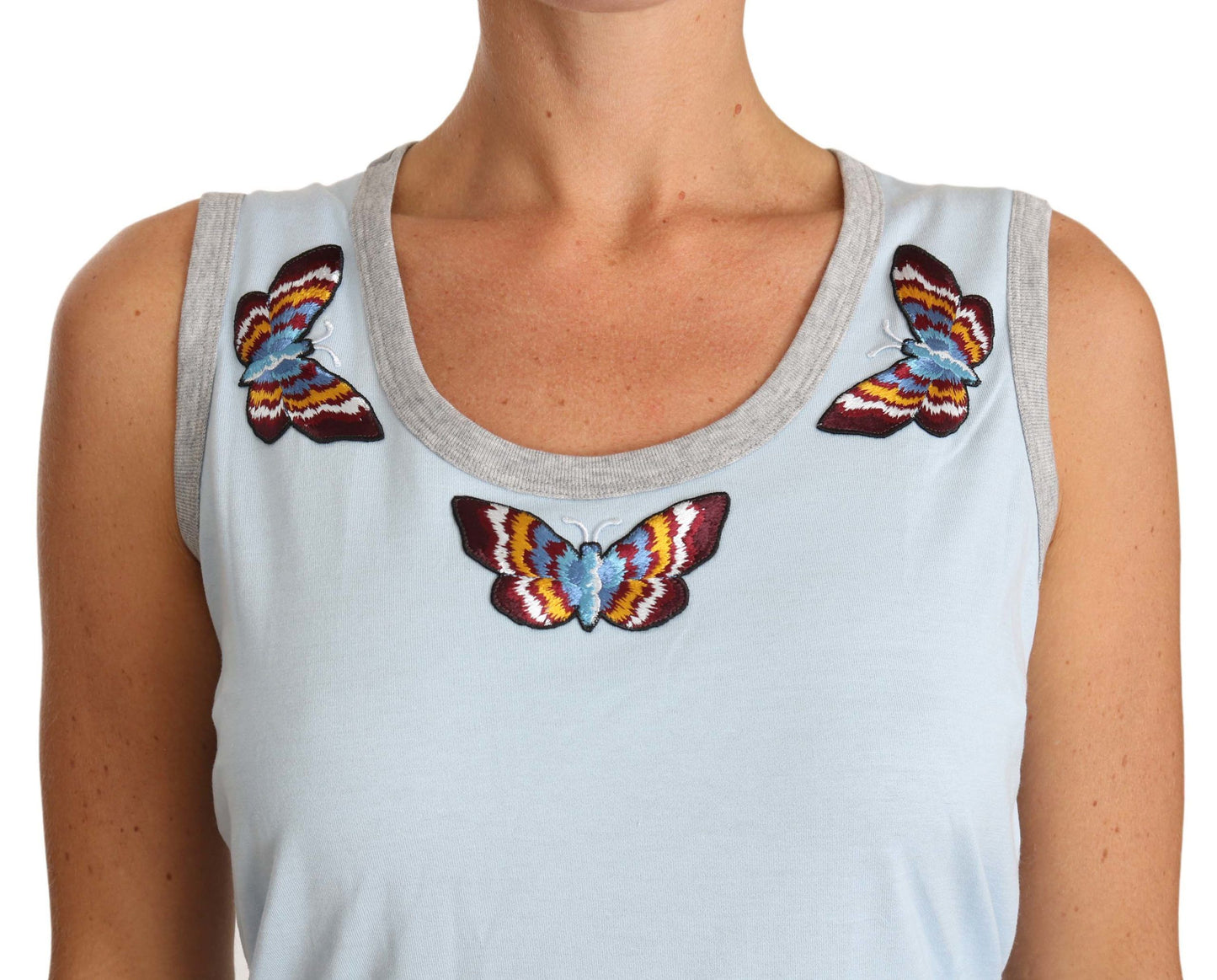 Embroidered Butterfly Sleeveless Cotton Top