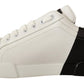 White Black Leather Logo Print Mens Sneakers Shoes