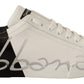 White Black Leather Logo Print Mens Sneakers Shoes