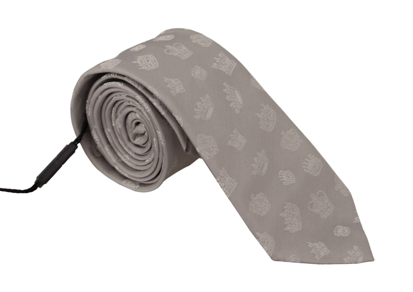 Elegant Silk Gray Crown Print Bow Tie