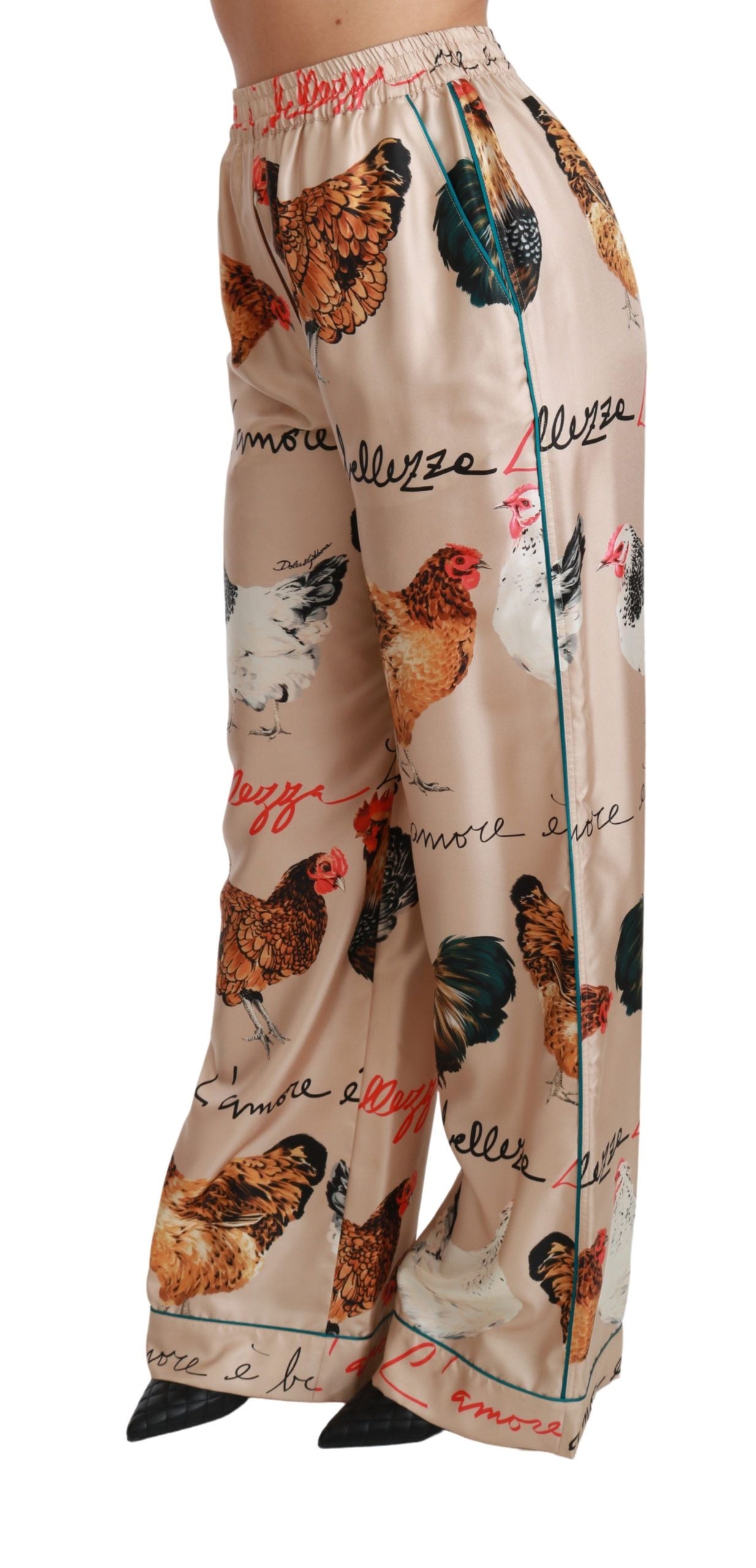 Chic Hen Chicken Print Silk Pants