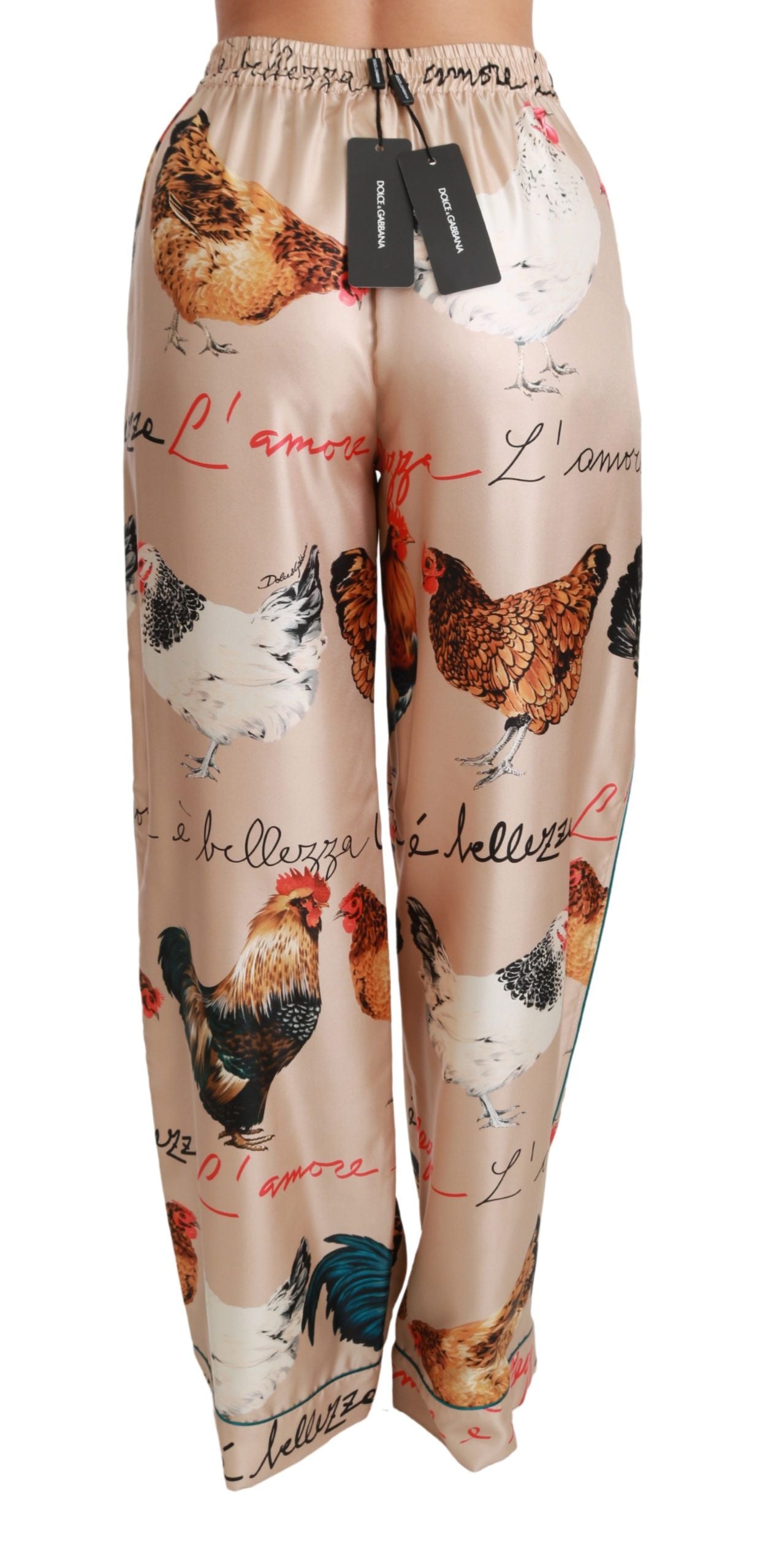 Chic Hen Chicken Print Silk Pants