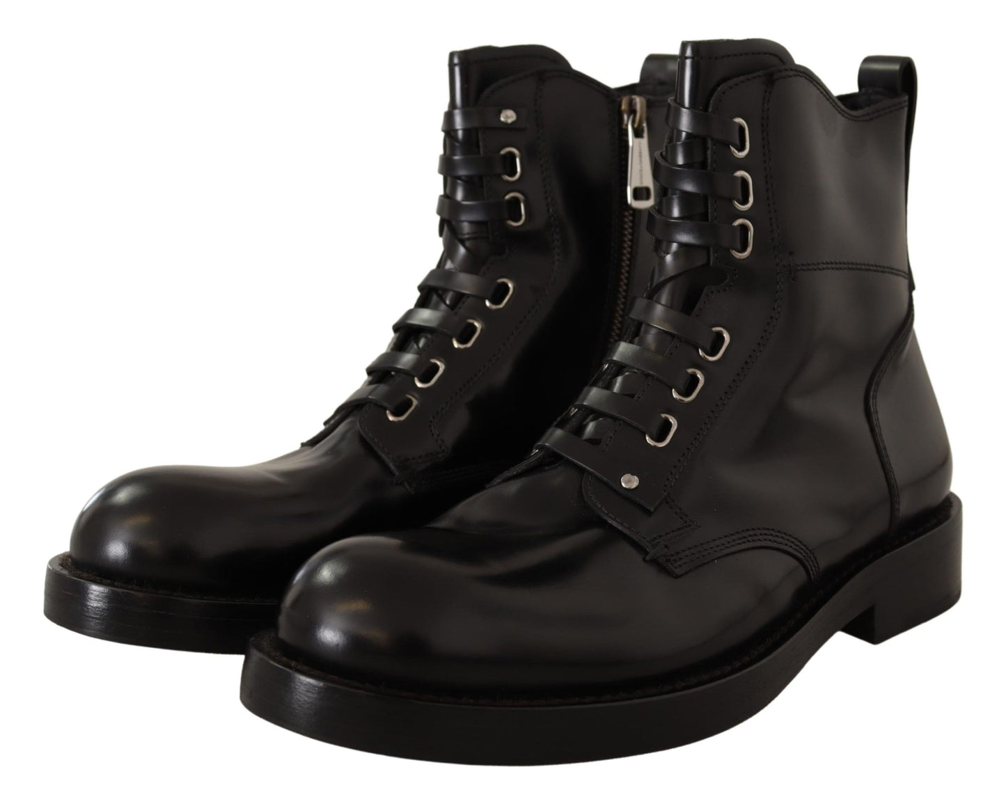 Elegant Black Leather Lace-Up Boots