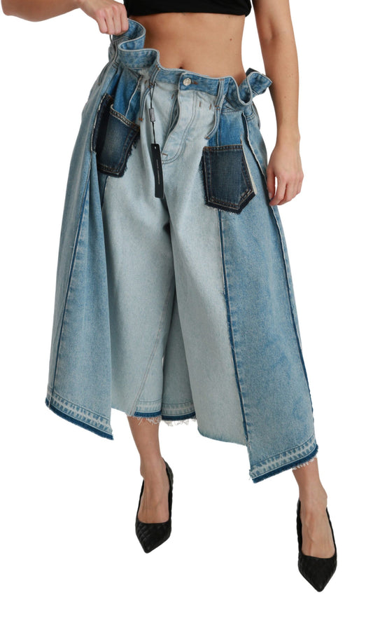 Elegant Mid Waist Wide Leg Denim