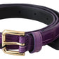 Elegant Purple Crocodile Leather Belt with Gold Buckle