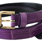 Elegant Purple Crocodile Leather Belt with Gold Buckle