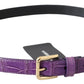 Elegant Purple Crocodile Leather Belt with Gold Buckle