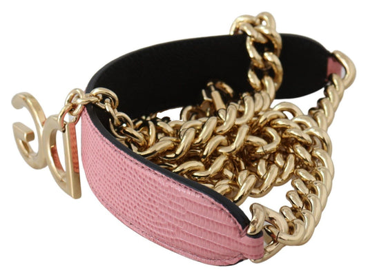 Chic Pink and Gold Leather Chain Strap Accessory