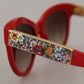 Elegant Red Mosaico Cat-Eye Sunglasses
