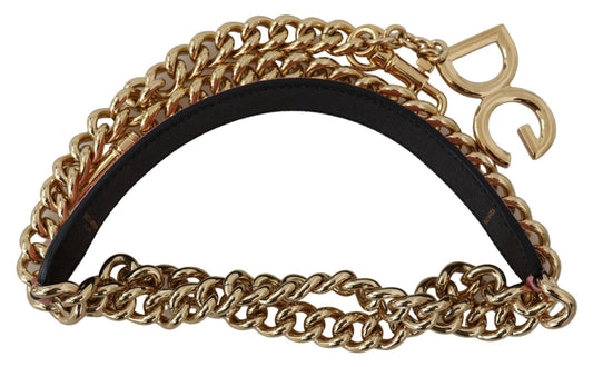 Chic Pink and Gold Leather Chain Strap Accessory