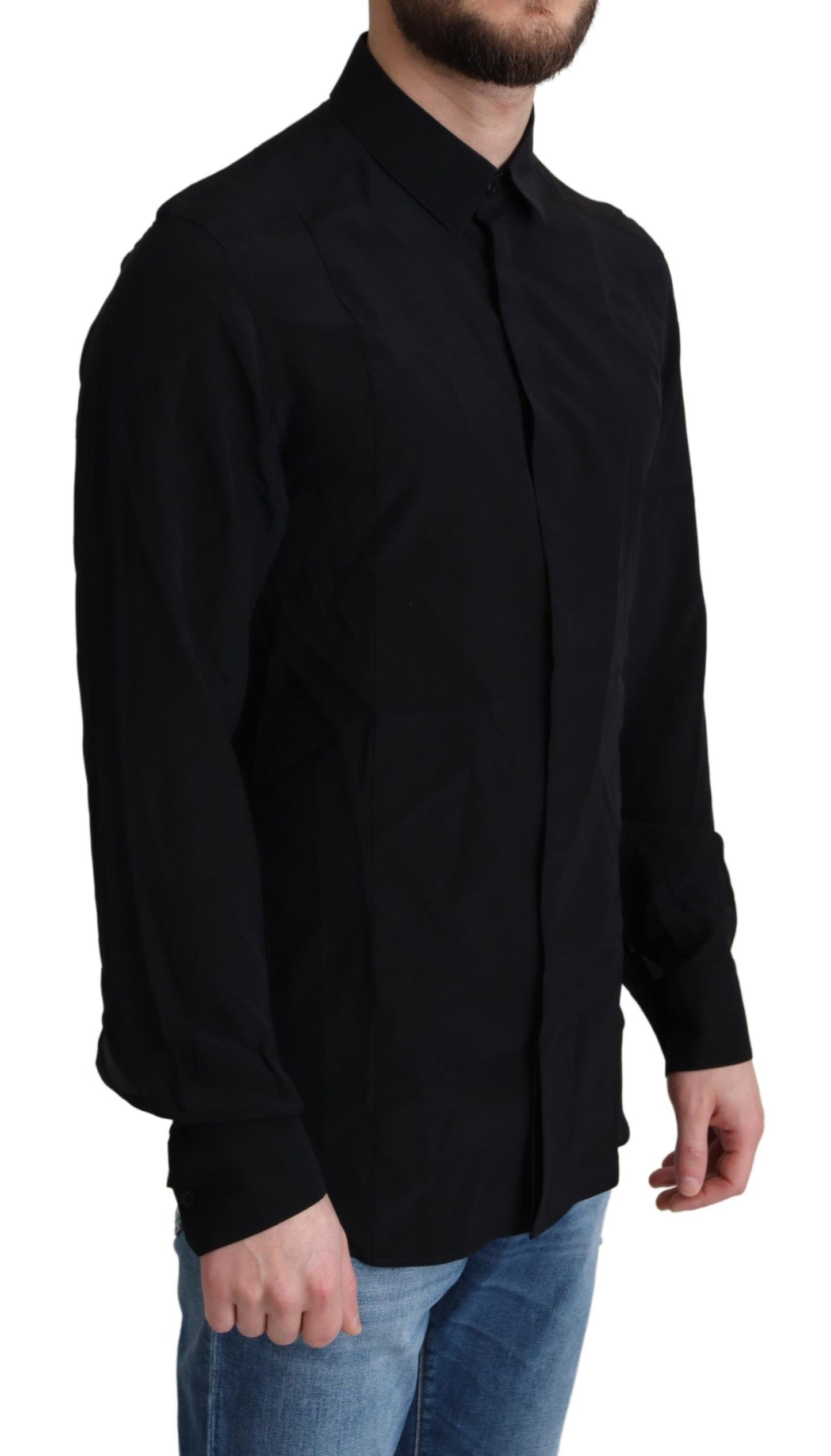 Elegant Black Silk Dress Shirt