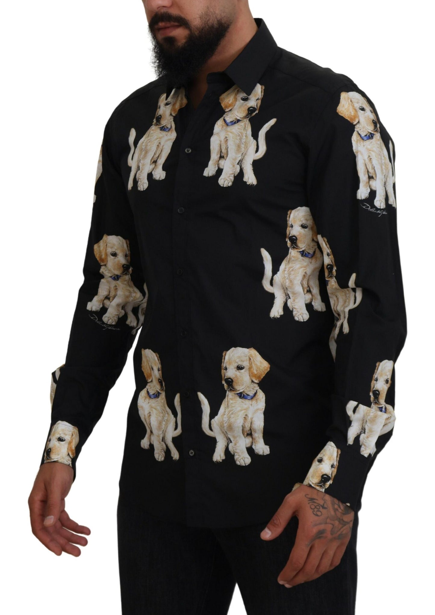 Elegant Black Dog Print Casual Shirt