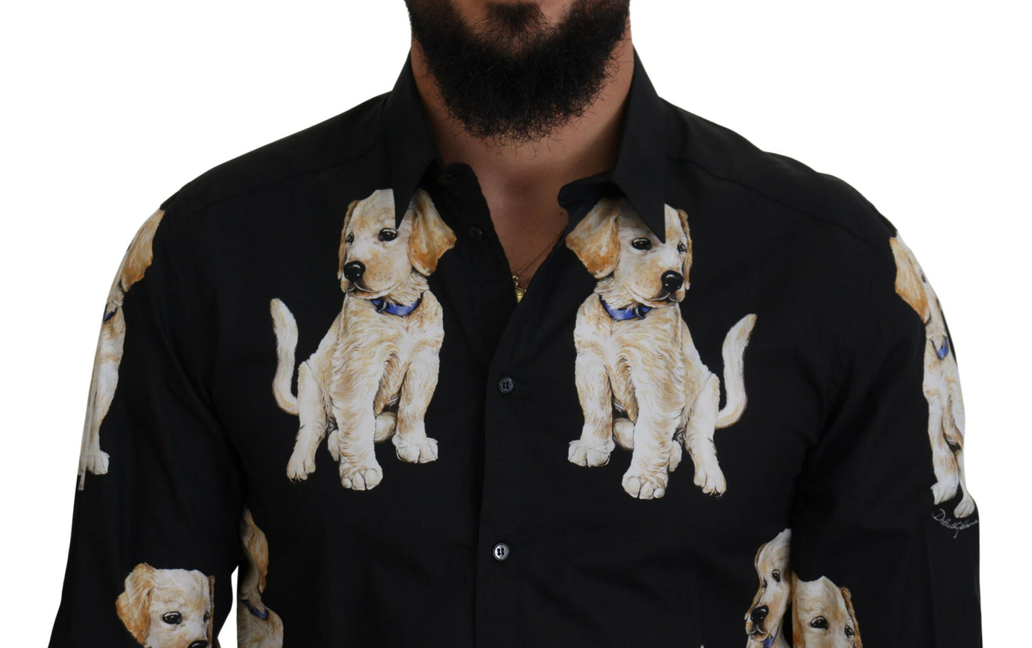 Elegant Black Dog Print Casual Shirt